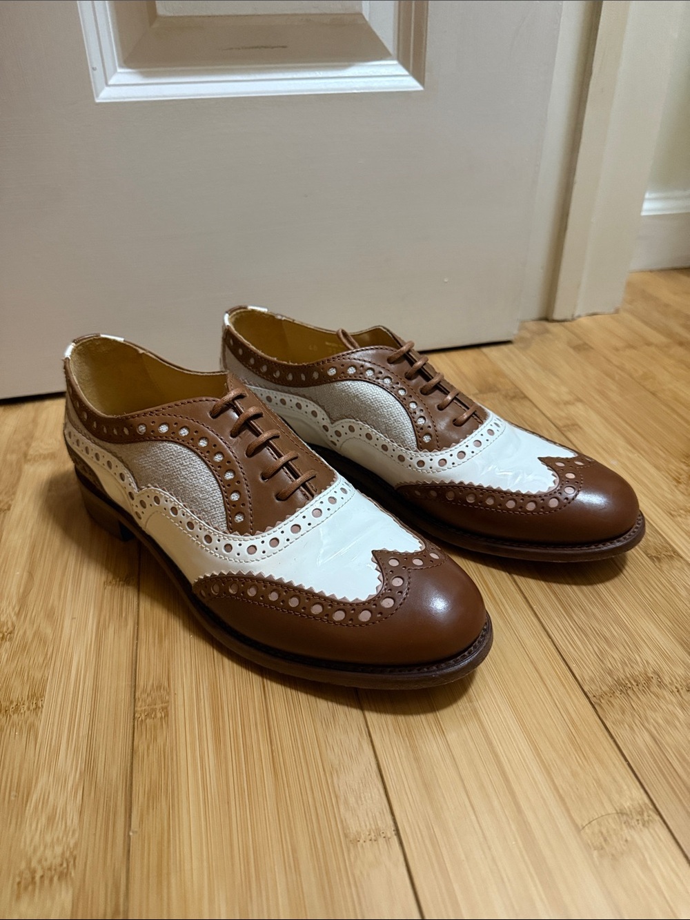 The Office of Angela Scott leather colorblock oxfords